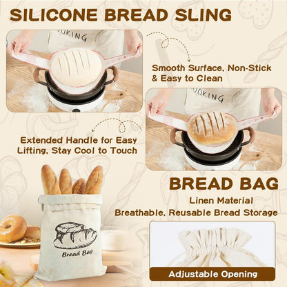 KNEDWRMY Sourdough Starter Kit & Sourdough Bread Baking Supplies-10" Round & Oval Banneton Proofing Baskets, 32 oz Sourdough Starter Glass Jar, Bread Making Tools, for Bread Making/Baking Fermentation