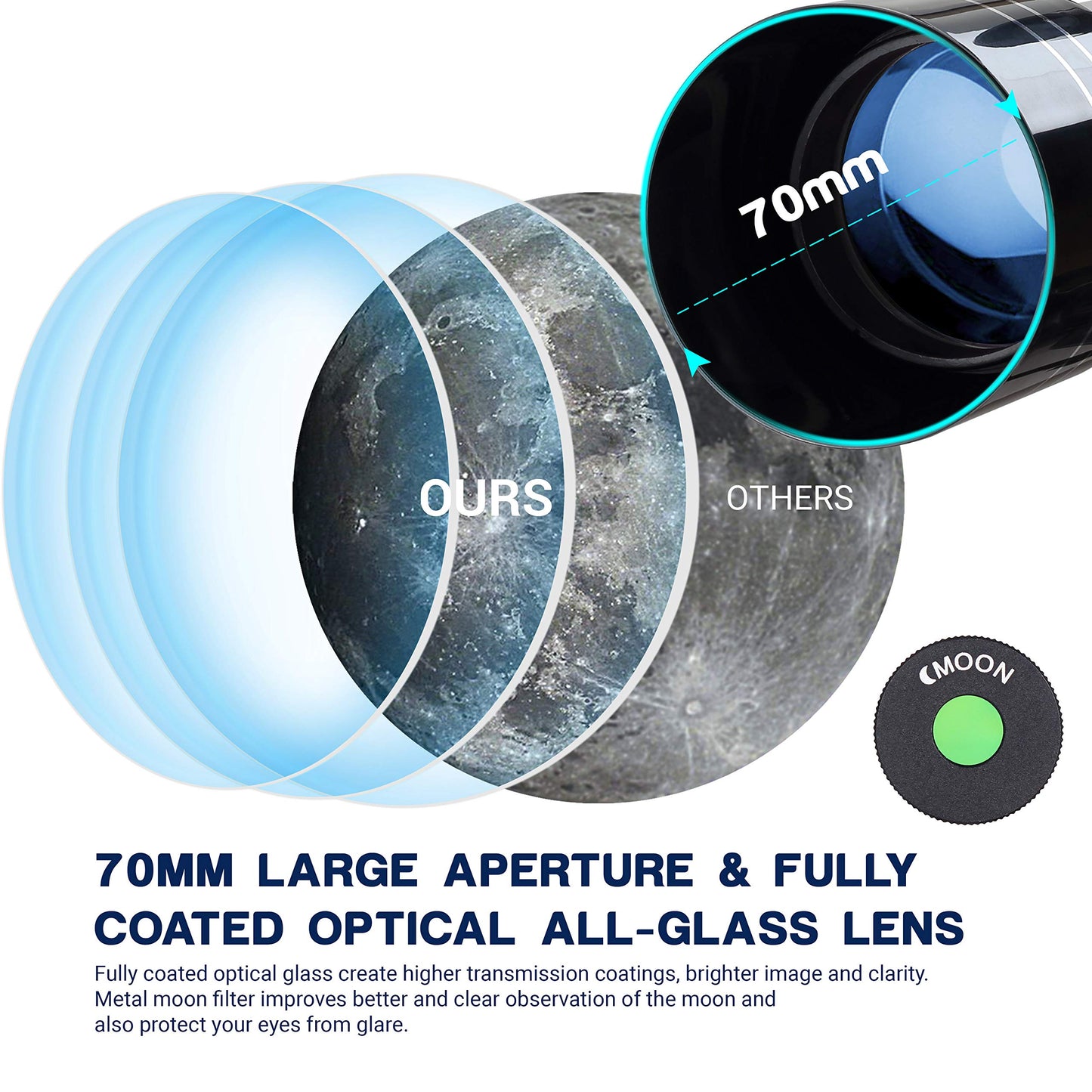 ESSLNB Telescope for Adults, 70mm Aperture Refractor Telescopes (15X-180X) for Astronomy Beginners, Portable Travel Telescope with Phone Adapter & Adjustable Tripod