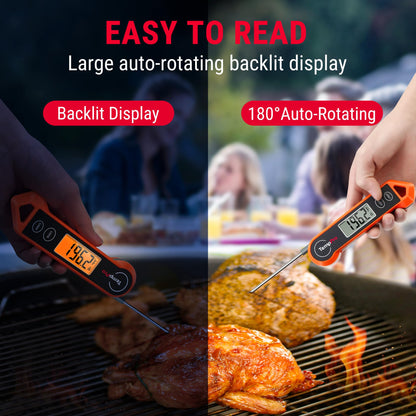 ThermoPro Digital Instant Read Meat Thermometer for Grilling Waterproof Kitchen Cooking Food Thermometer with Ambidextrous Backlit for BBQ Grill Smoker Oil Fry Candy Thermometer