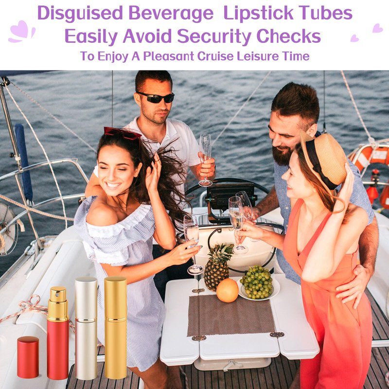 Domensi 6 Pcs Lipstick Flask 0.17 oz Fake Funny Lipstick Flask Portable Leakproof Drinking with 2 Funnels for Party Gifts, Cruise Activities, Pink, Purple, Black, Gold, Silver and Red