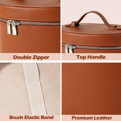 JOVOLIFE Makeup Case, Large Capacity Leather Makeup Bag with Removable Washable Compartment, Portable Waterproof Leather Cosmetic Case, Multi-functional Travel Organizer, Brown