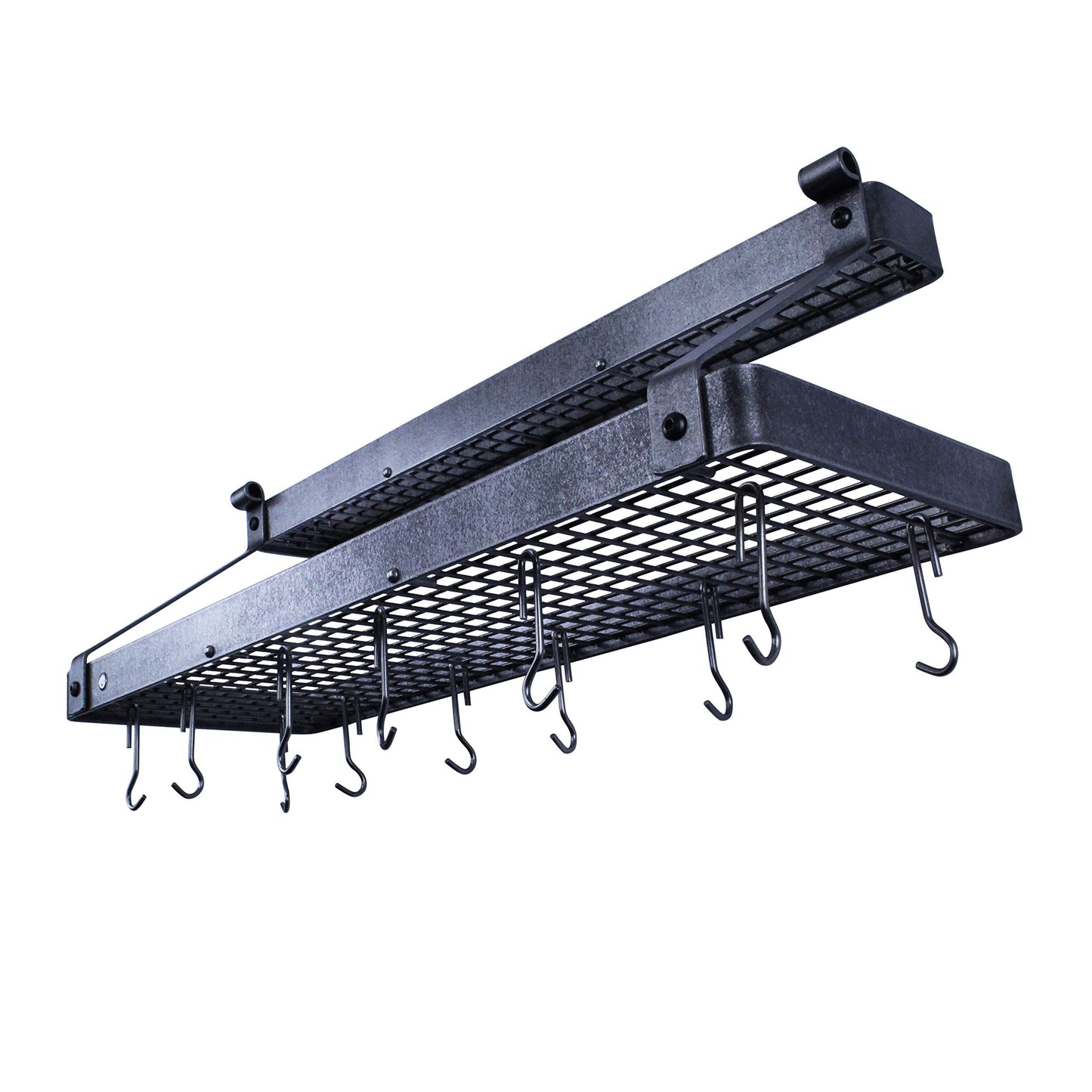 Enclume Premier Bookshelf Wall Pot Rack with Shelf, Hammered Steel