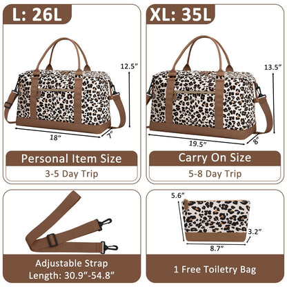 ELONGRIVER Travel Duffle Bag for Women, Weekender Bags, Hospital Bag for Labor Delivery, Lightweight Tote Duffel Overnight Bag with Luggage Sleeve, Airplane Travel Bags with Toiletry Bag,Large,Leopard