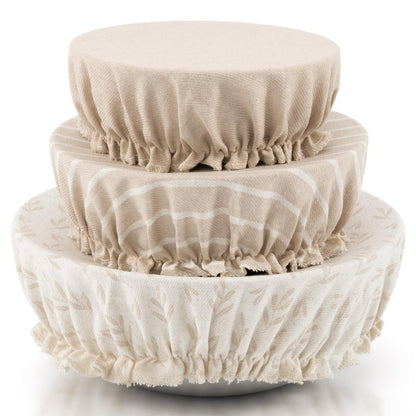 Beautiful Linen Cotton Blend Bowl Covers for Bread Proofing - Reusable Set of 3 in Varying Sizes Easily Fit Your Bowls 7" to 13" - Durable Fabric Covers, Ideal Sourdough Bread Baking Accessories