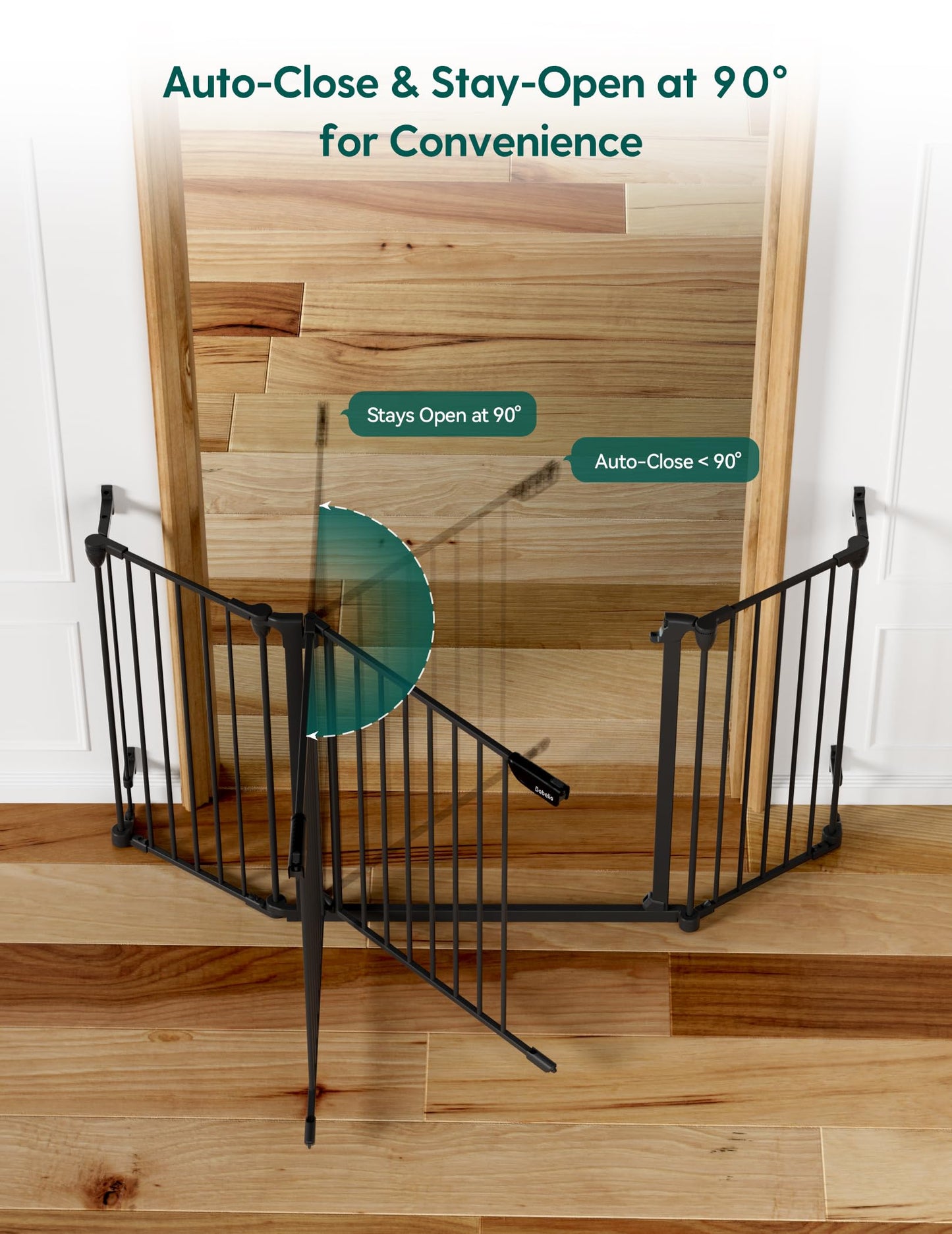 Babelio 72" Extra Wide Baby Gate, 30” Tall Auto Close Dog Fence for Stairs Kitchen Doorways Fireplace, Hardware Mounted Pet Gate Indoor, Foldable 3 Metal Panels, AdaptiZone Series, Black