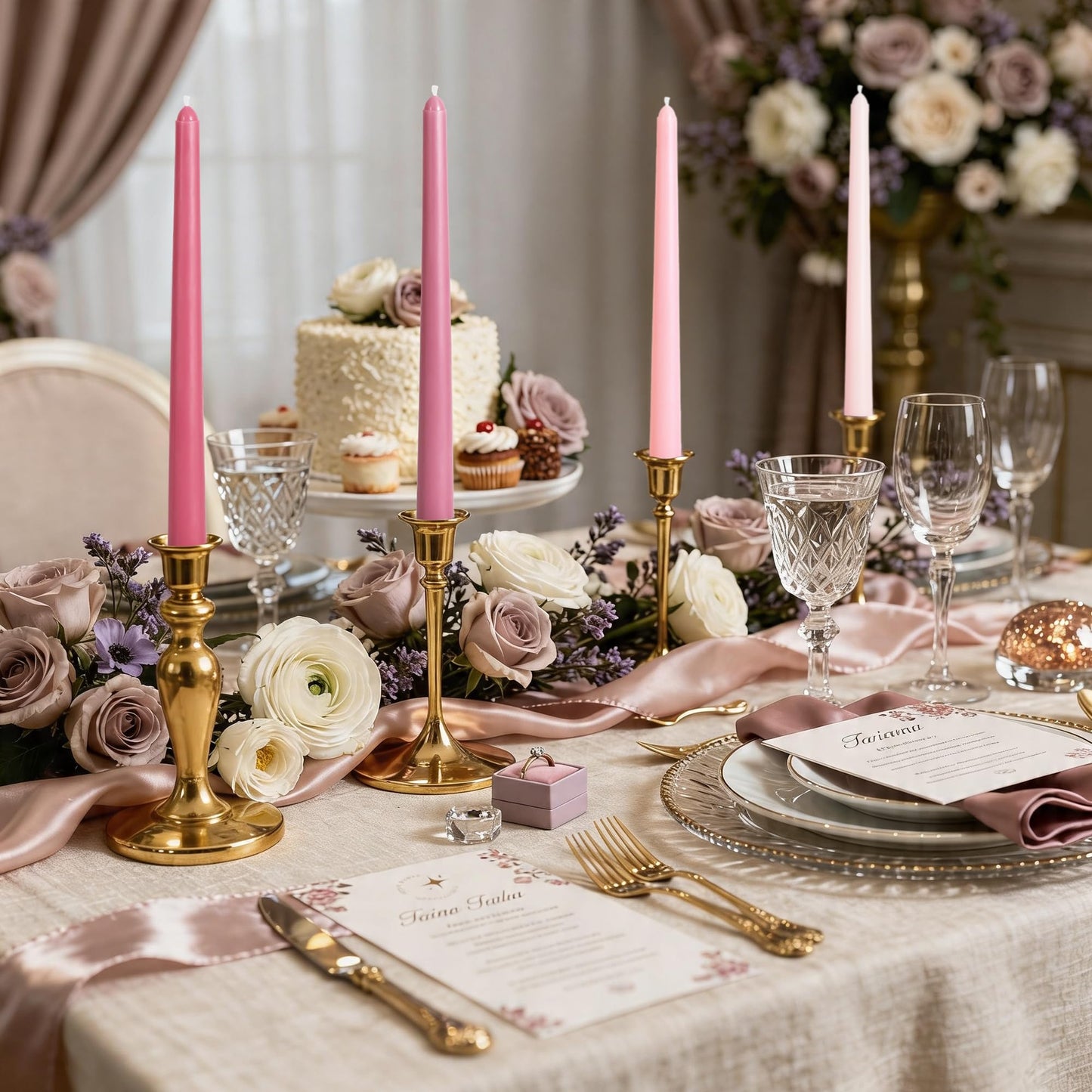 Viyffo Pink Ombre Taper Candles 10 Inch, 12 Pack Unscented, Smokeless Long Tall Tapered Candlesticks Wedding Home Decor Dinner Natural Color Series