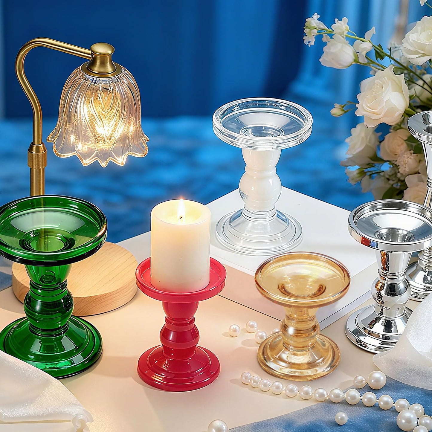 uxcell 11 cm Glass Candle Holder for Taper/Column Candles, Candle Holders Tealight Stand Candlestick for Tealight Wedding Table Centerpiece Home Decor, Silver