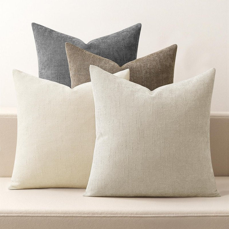 MIULEE Pack of 4 Decorative Throw Pillow Covers 18x18 Inch Neutral Chenille Textured Throw Pillows Boho Farmhouse Accent Cushion Covers for Modern Home Decor Couch Sofa Bed Living Room