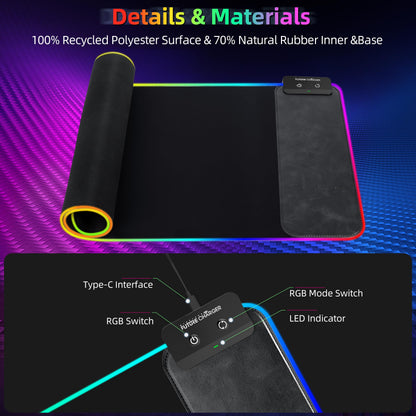 Gaming Mouse Pad, Wireless Charging Mouse Pad Gaming, 31.5"x11.8" Large RGB Desk Mat for Laptop/Computer/Keyboard, 9 Light Modes, Waterproof Smooth Surface, Non-Slip Base, Black