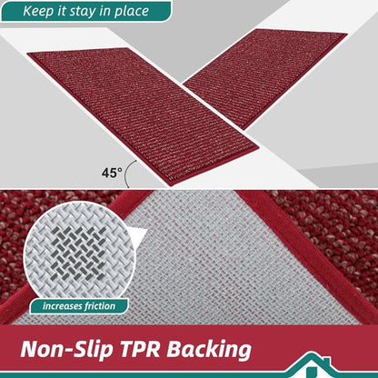 BEQHAUSE Dirt Trapper Door Mat - Non-Slip, Washable, Dirt Resistant | 20" x 48" Red Entrance Mat