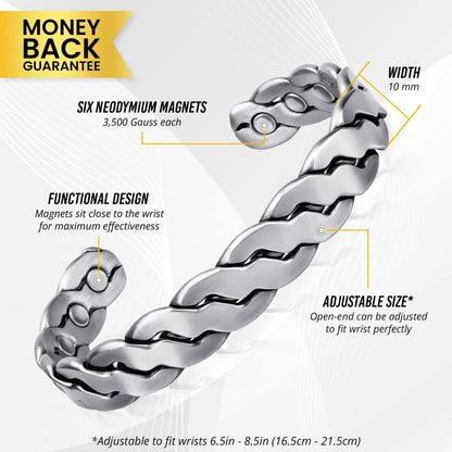MagnetRX® Copper Magnetic Bracelets – Effective Pure Copper Bracelet for Men and Women – Copper Cuff Adjustable Bracelet Bangles (Twisted Brushed Silver)
