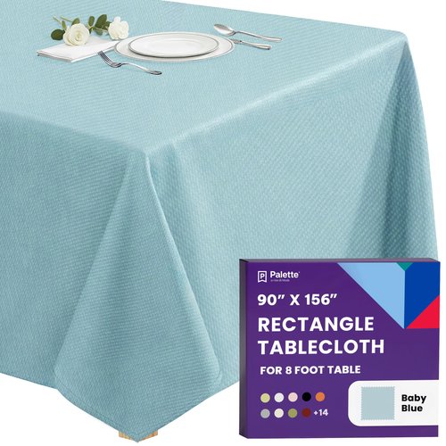 Gee Di Moda Rectangle Tablecloth - 90 x 156 Inch Baby Blue Table Cloth for 8 Foot Tables with Floor-Length Drop - Heavy Duty Washable Fabric for Holiday Party, Dinner, Weddings & Baby Shower