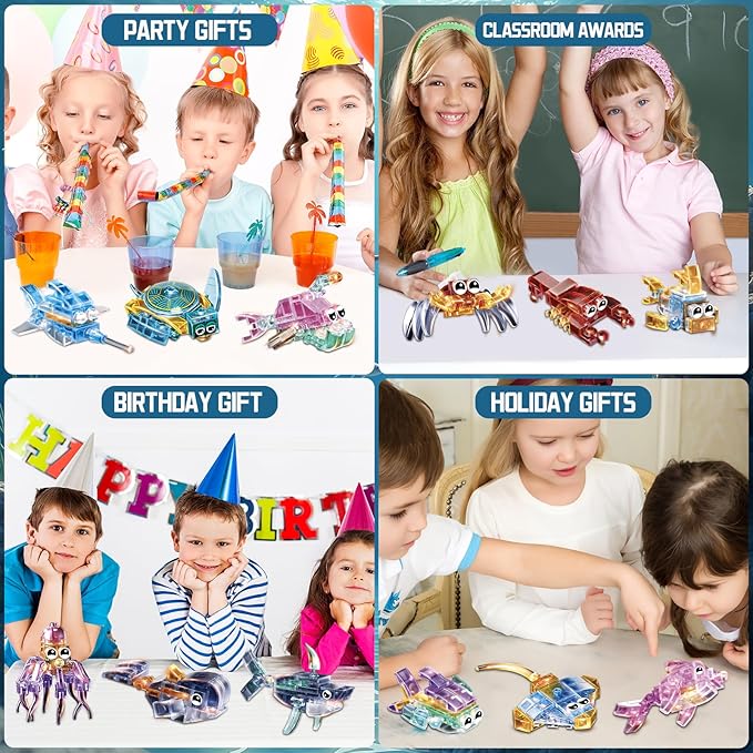 12 Piece Set of Marine Animal Building Blocks Suitable for Goodie Bags Stocking Stuffer Classroom prizes Birthday Gifts Boys' and Girls' Toys 12 in one Building Block Set