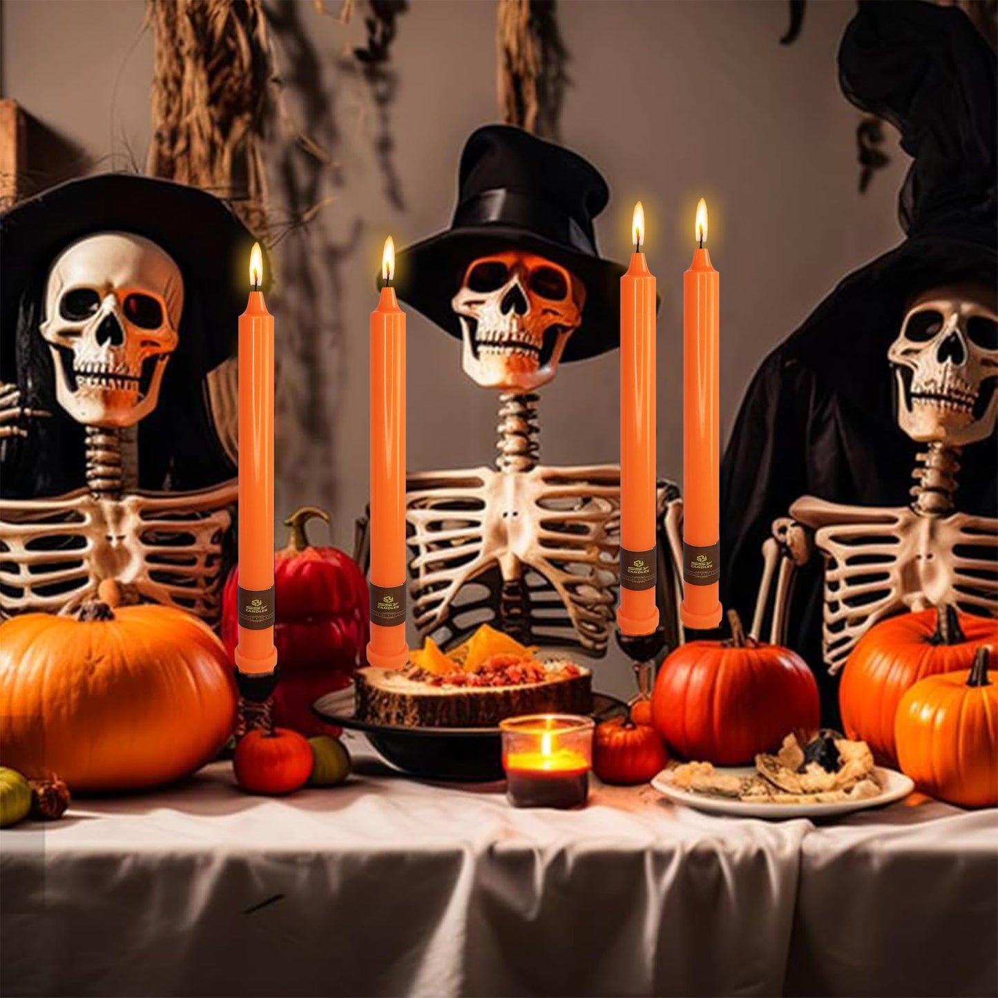 10 inch Unscented Tapered Candle 4 Pack Orange Taper Candlesticks Smokeless Candle for Halloween Thanksgiving Day Dinner Household Décor Candlesticks