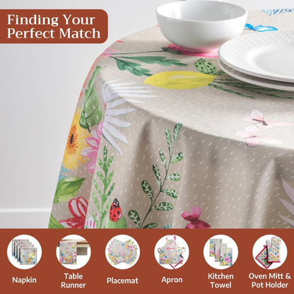 Maison d' Hermine Table Cloth Round Table 100% Cotton 69 Round Inches Tablecloth Reusable Decorative for Dining Kitchen Room Farmhouse Home Gifts for Mothers Day Spring Summer - Jardin D'Ete - Fog