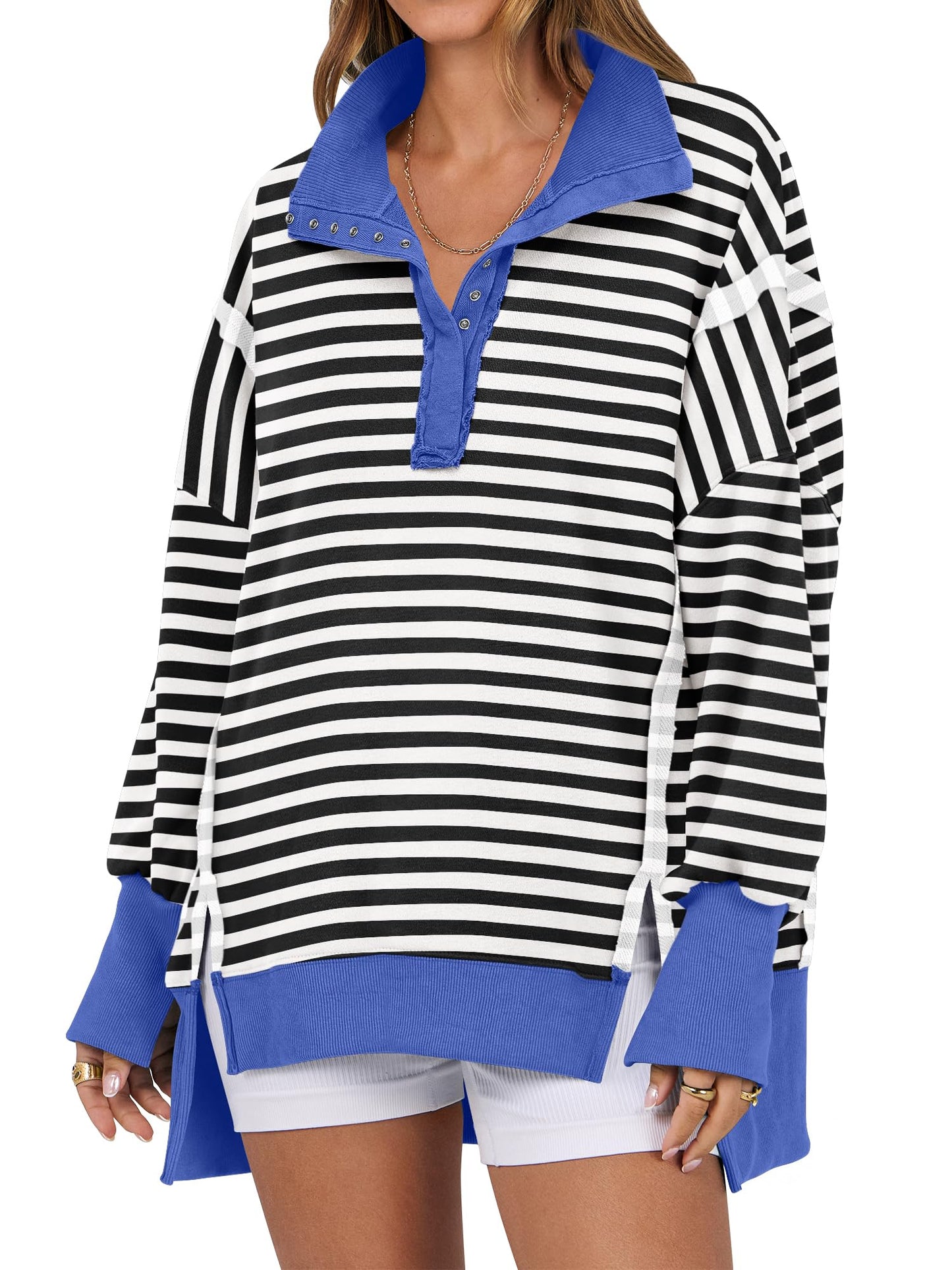 ANRABESS Women's Sweatshirts Oversized Casual Loose Button Up Henley Pullover Top High Low Split 2025 Fall Fashion Outfits