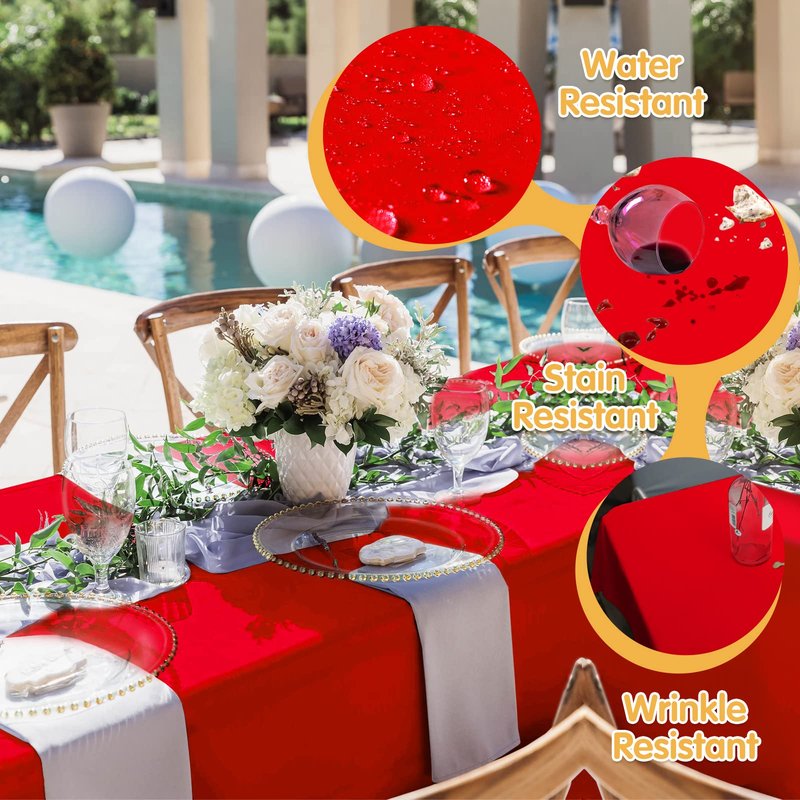 BRILLMAX 8 Pack Red Tablecloths 70 x 120 Inch for 6ft & 8ft Rectangle Tables - 150 GSM Polyester Fabric, Universal Fit, Water, Stain & Wrinkle Resistant Cloth Cover for Wedding Reception Banquet