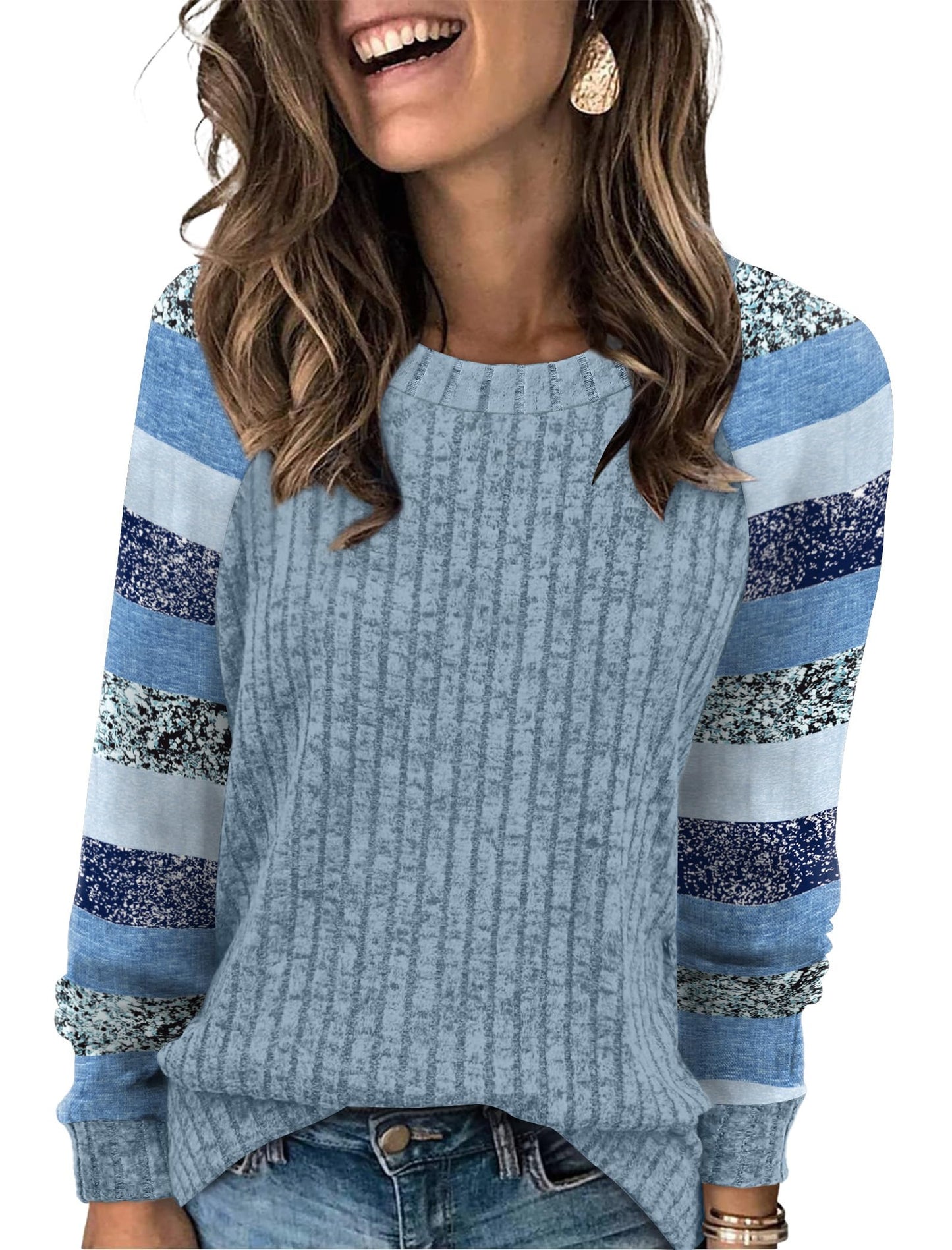 WIHOLL Long Sleeve Shirts for Women Lightweight Sweaters Fall Outfits 2025 Color Block Winter Clothing Dressy Casual Soft