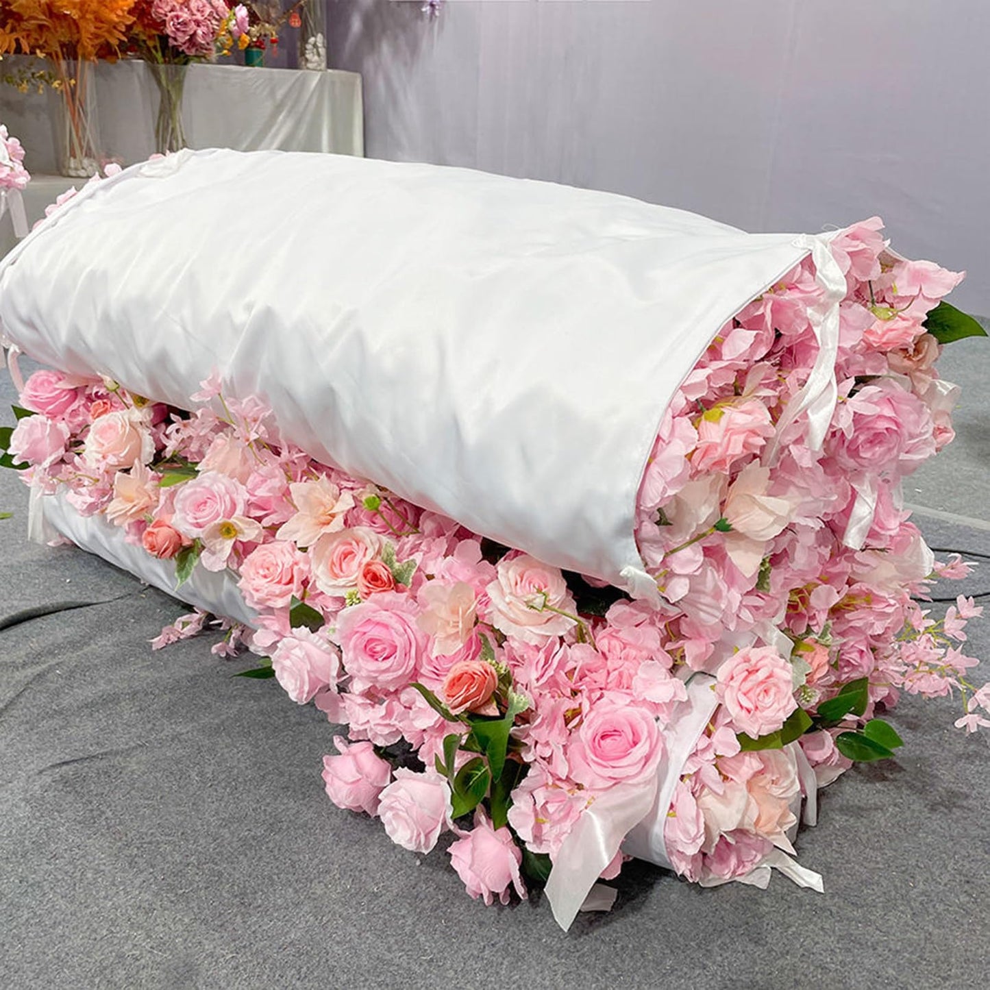 UYCVT Handmade Romantic Green Plant Wall Large Artificial Flower Wall Backdrop Panels, Wedding Backdrop 3D Floral Wall Fabric Flower Wall for Party Bridal Wedding Background De-2m*2m/6.56 * 6.56FT