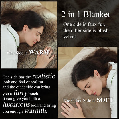 OMERAI Faux Fur Blanket, Ultra Soft Luxury Fuzzy Throw Blanket, Long Pile Plush Cozy Warm Decorative Blanket for Couch, Sofa, Chair, Bed, Heavy Weight, 50" x 60", Gray