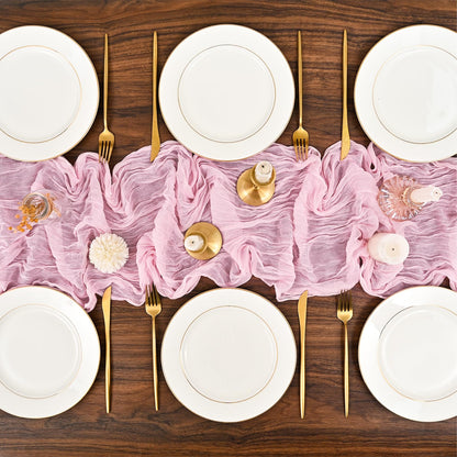 12 Pack Light Pink Cheesecloth Table Runner 35 x 70 Inch Gauze Cheese Cloth Table Runner, Boho Rustic Wedding Table Runner for Wedding Bridal Shower Graduation Party Banquet Table Decorations