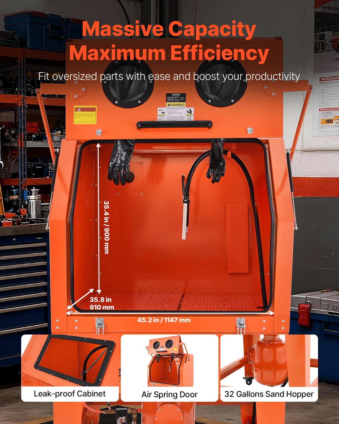 VEVOR Heavy Duty Sandblasting Cabinet Kit with Pressurized Tank, Industrial-Grade Steel Sand Blasting Cabinet - with Dust Collector and Casters for Oversized Parts Surface Finishing, Rust Removal