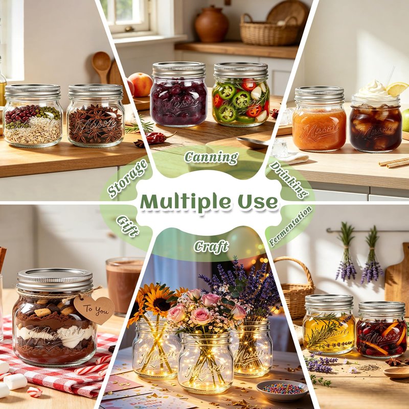 BIGIVACA 16 oz Wide Mouth Mason Jars, 12 Pack Canning Jars with Embossed Fruit Pattern, Glass Jars for Food Storage, Preserving, Pickling, Meal Prep, DIY Crafts and Home Decor