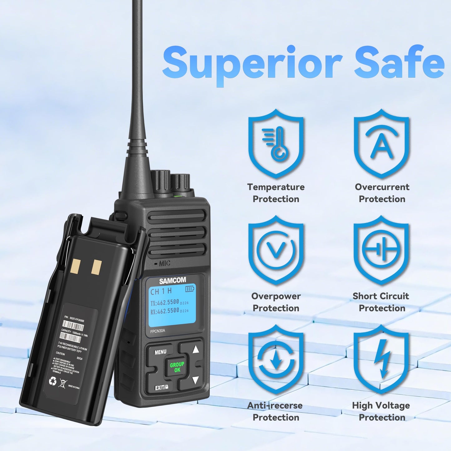 SAMCOM FPCN30A Two Way Radios Long Range 5 Watts Walkie Talkies for Adults Rechargeable 2 Way Radios UHF Handheld Business Group Call Radio 1500mAh Battery with Earpieces for Construction,6 Packs