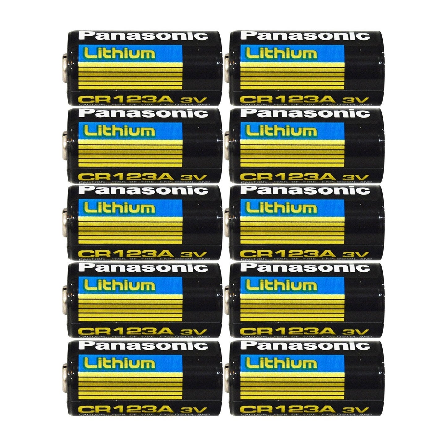 Panasonic CR123A Lithium 3V Photo Lithium Batteries, 0.67" Dia x 1.36" H (17.0 mm x 34.5 mm) (Pack of 10)