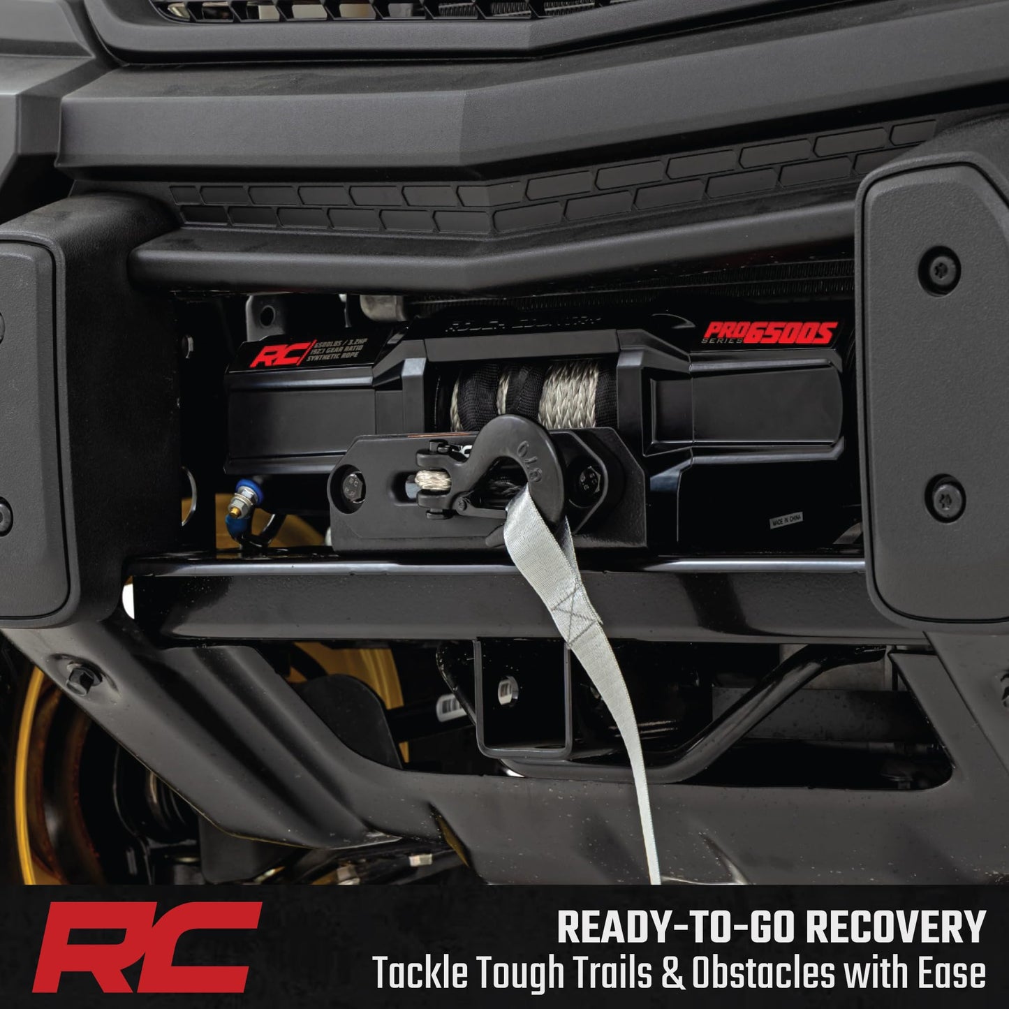 Rough Country 6,500 LB Winch Kit for John Deere Gator XUV 835E - Heavy Duty Mount, Pro Series UTV Winch with 50' Synthetic Rope, Bolt-On Upgrade