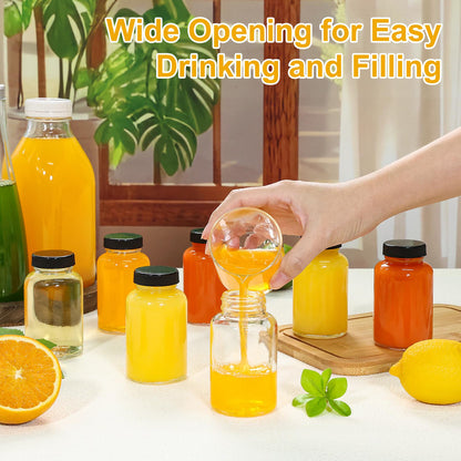 KEYWING 24 Pack 4oz Juice Shot Bottles with Caps- Small Glass Jars for Ginger，Wellness Shots,Whiskey - Travel mini Reusable Wide Mouth Clear bottles- Leakproof, Dishwasher Safe.