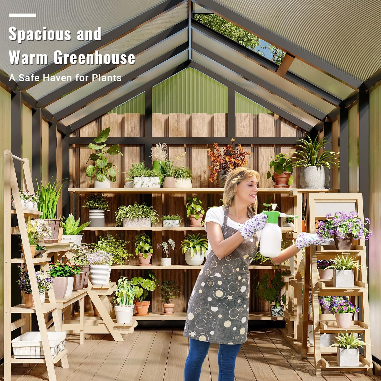 GarveeHome 6X8 FT Greenhouse, Walk-in Greenhouse Kit with Aluminum Frame, Polycarbonate Panels, Adjustable Roof Vent, Sliding Door, Secure Lock for Outside Garden, Patio, Backyard