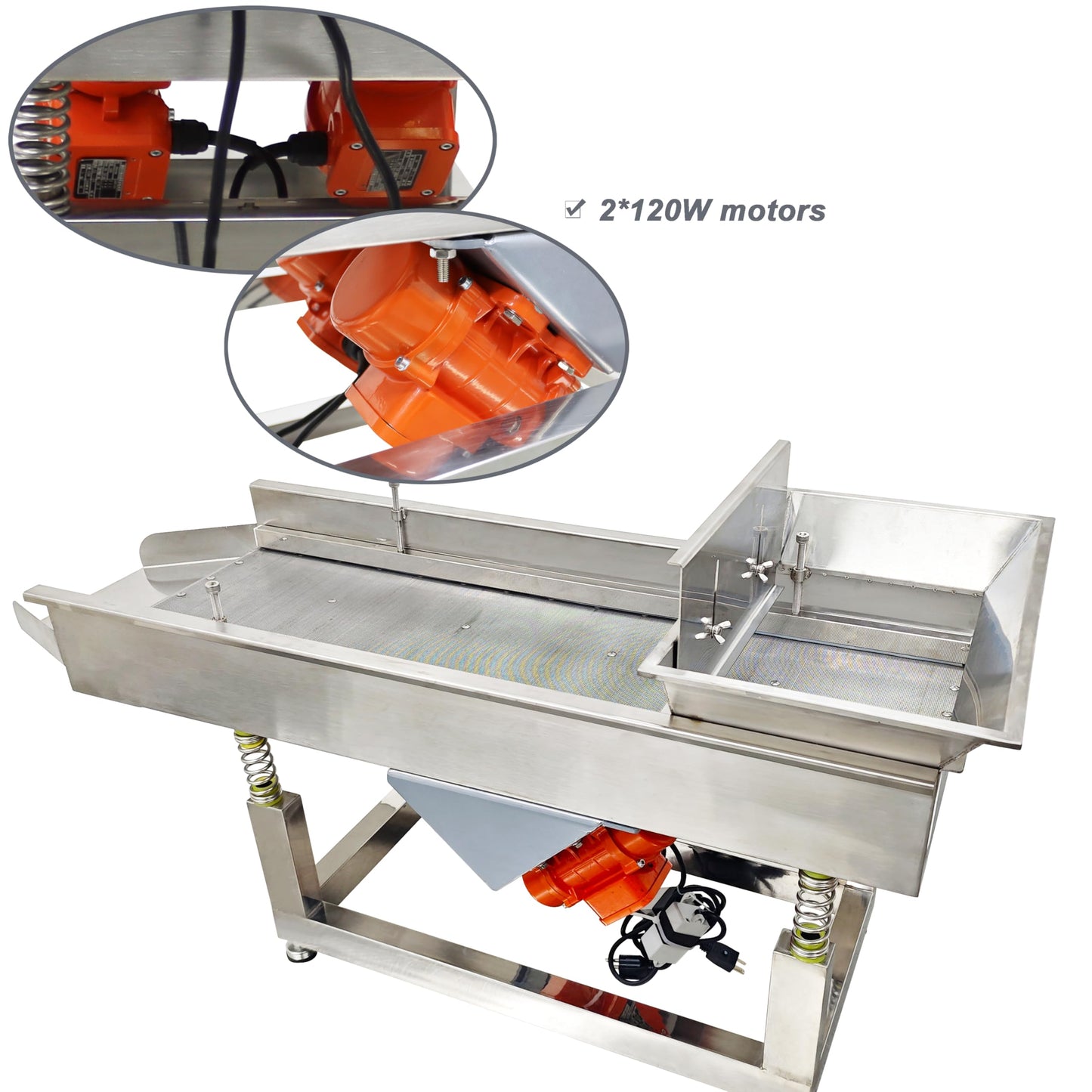 TECHTONGDA Straight Vibrating Sieve Screen Shaker Electric Linear Sifter Machine Stainless Steel One Layer Two Motor 3mm Round Hole Screen Size 40 * 13.8inch