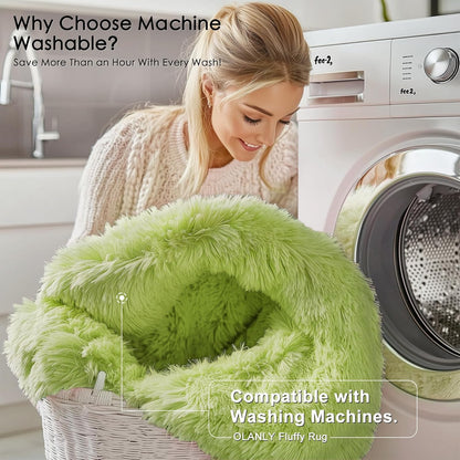 OLANLY Machine Washable 2x4 Runner Rugs - Soft Fluffy Shaggy Indoor Carpet for Bedroom & Hallway | Grass Green