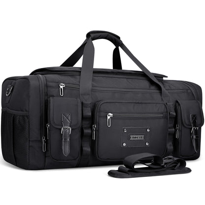 WITZMAN Duffle Bag for Men Large Carry On Weekender Bag 54L Nylon Duffle Gym Bags for Travel with Shoes Compartment(B717 Black)