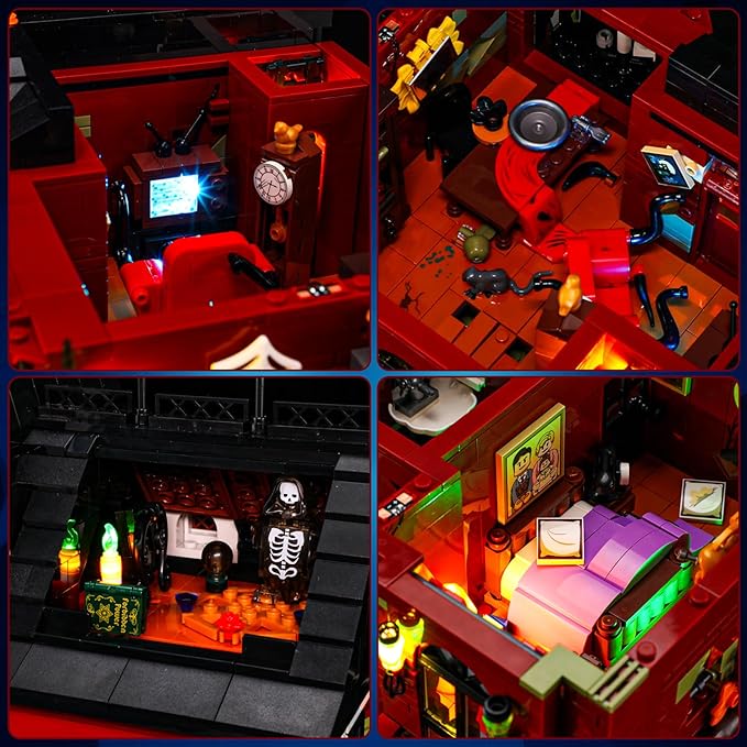 Halloween Midnight Haunted Mansion Lighting Building Bricks Set - Ghost Specter Phantom House City Town Modular Collection Kit 2617 Pcs for Adults &amp Teens