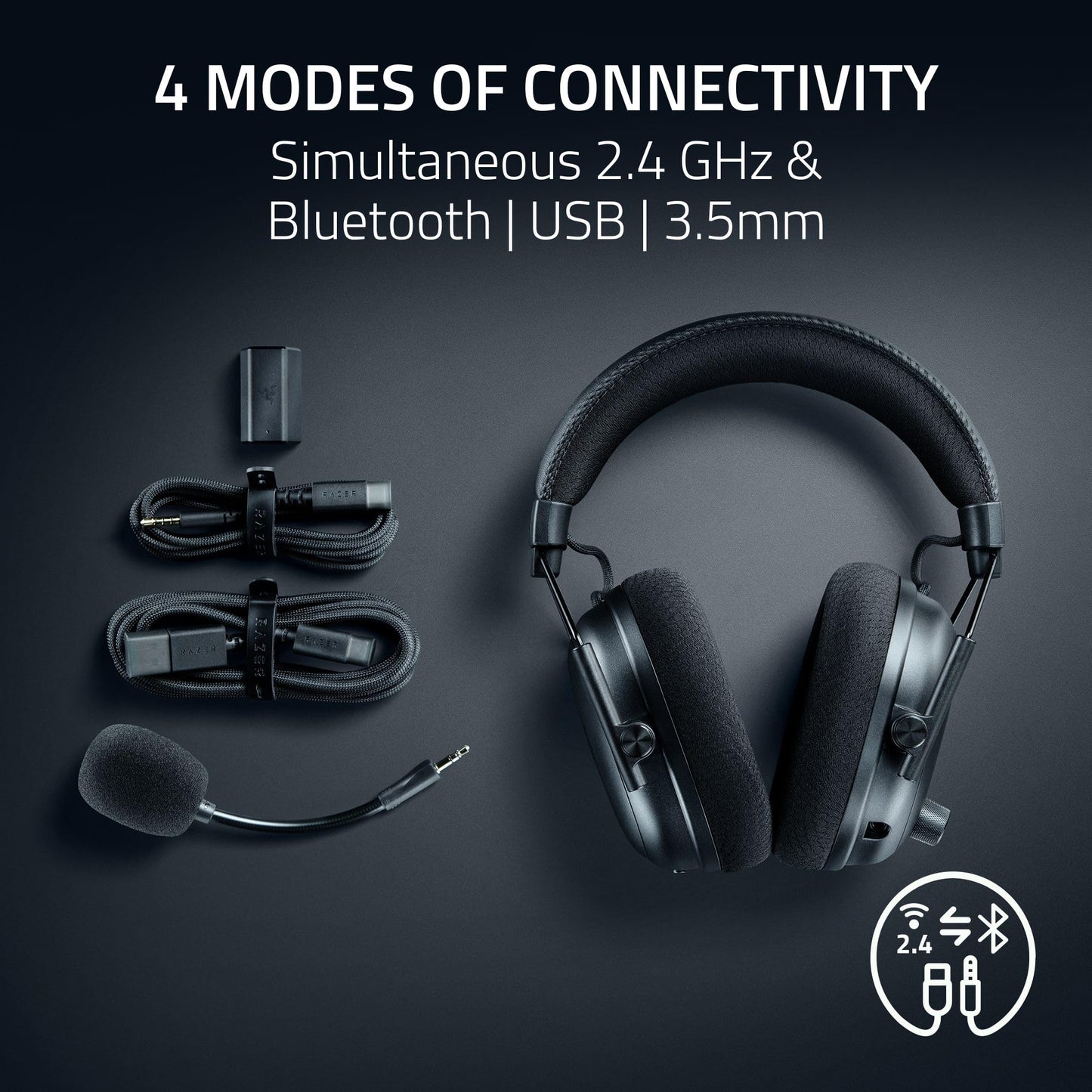 Razer BlackShark V3 Pro Wireless ANC Gaming Headset for PC: Full Band Mic - 50mm Drivers - 2.4 GHz, Bluetooth, USB, 3.5mm - Works with Mac, PS5, Nintendo Switch, Smartphone - 70 Hr Battery - Black