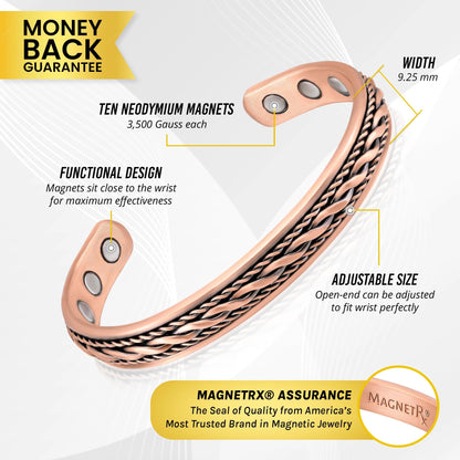 MagnetRX® Women's Copper Bracelet – Effective 99.9% Pure Copper Magnetic Bracelets for Women – Adjustable Womens Copper Cuff Bracelet Bangle (Inlay Wire)