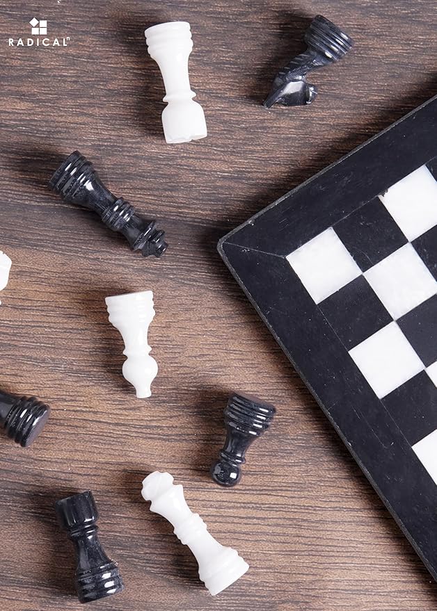 Radicaln Marble Chess Set 12 Inches Black and White Handmade Chess Game - 1 Chess Board &amp 32 Chess Pieces - Board Game for 2 Player Games - Adults Chess Sets