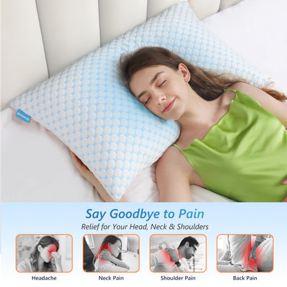 UYWO Cooling Firm Bed Pillows Set of 2, Shredded Memory Foam Pillows for Sleeping Luxury Gel Pillows for Side Back Stomach Sleepers with Removable Washable Cover(Blue, King(U.S. Standard))