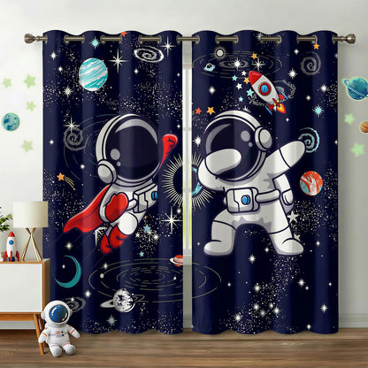 Space Curtains for Boys Room – Astronaut Themed Blackout Grommet Drapes, Thermal Insulated Outer Space Curtains Panels for Kids Bedroom, 42 x 45 Inch