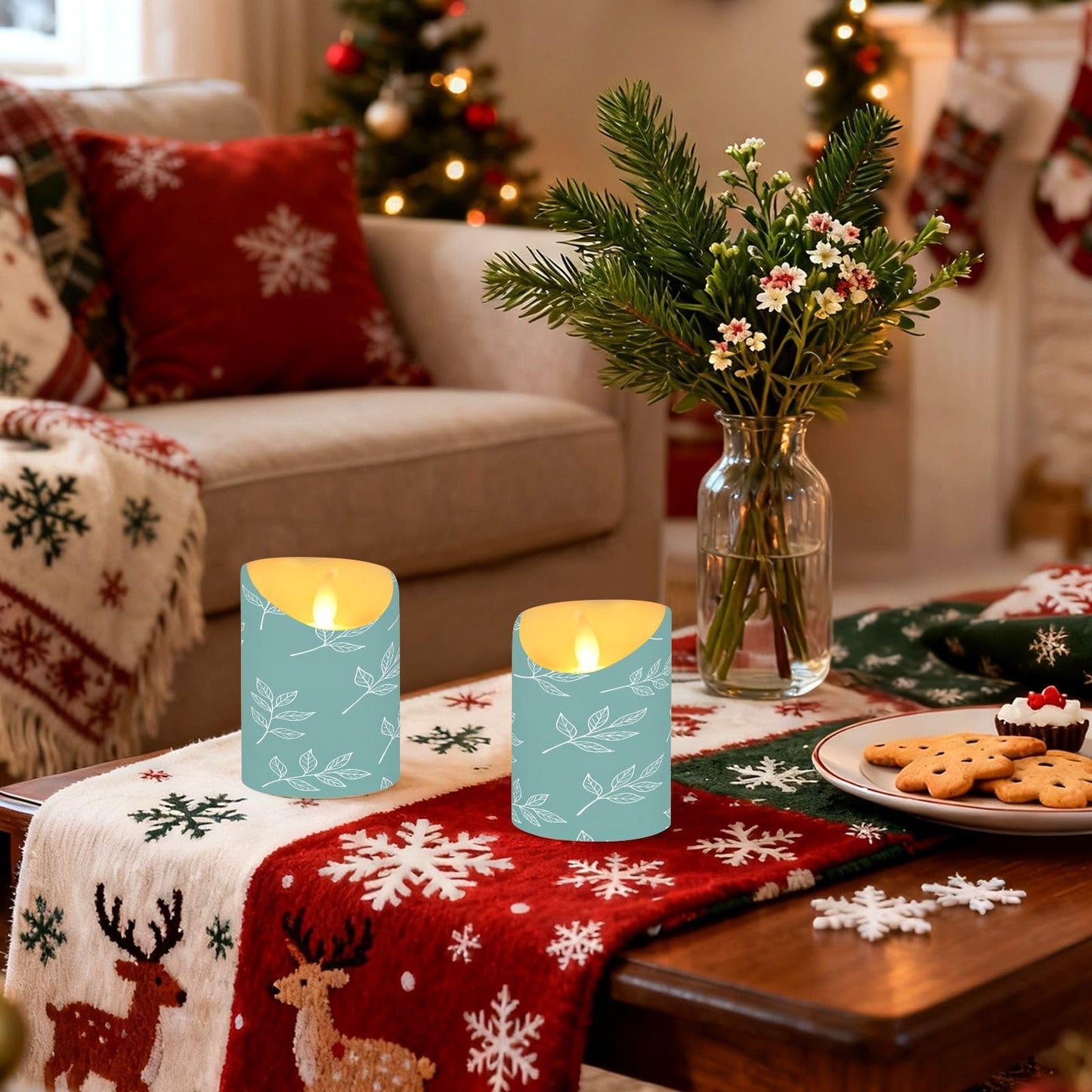 Gravopti White Leaf 2 Pack Flameless LED Pillar Candles with Remote & Timer, Battery Operated, Flickering Wax Candle for Wedding, Romantic Home & Party Decor