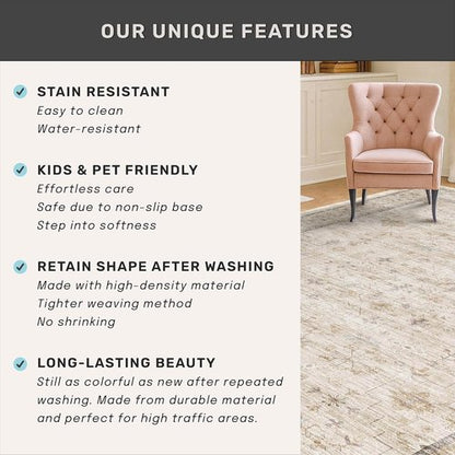Farmhouse 6x8 Area Rug - Soft Beige Cream Carpet for Living Room, Bedroom & Home Office