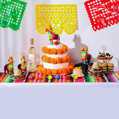 Libima 26 Pcs Mexican Decor Fiesta Decorations Include 6 Donkey 12 Large Fiesta Maracas 2 Serape Table Runners 6 Sombrero Hats for Mexican Decorations Favors(Boho)