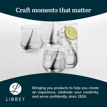 Libbey Ascent Black Ribbon Tumbler and Rocks Drinking Glasses Set of 16, Glass Drinking Glasses with Curvature, Versatile Glassware Set for Daily Use