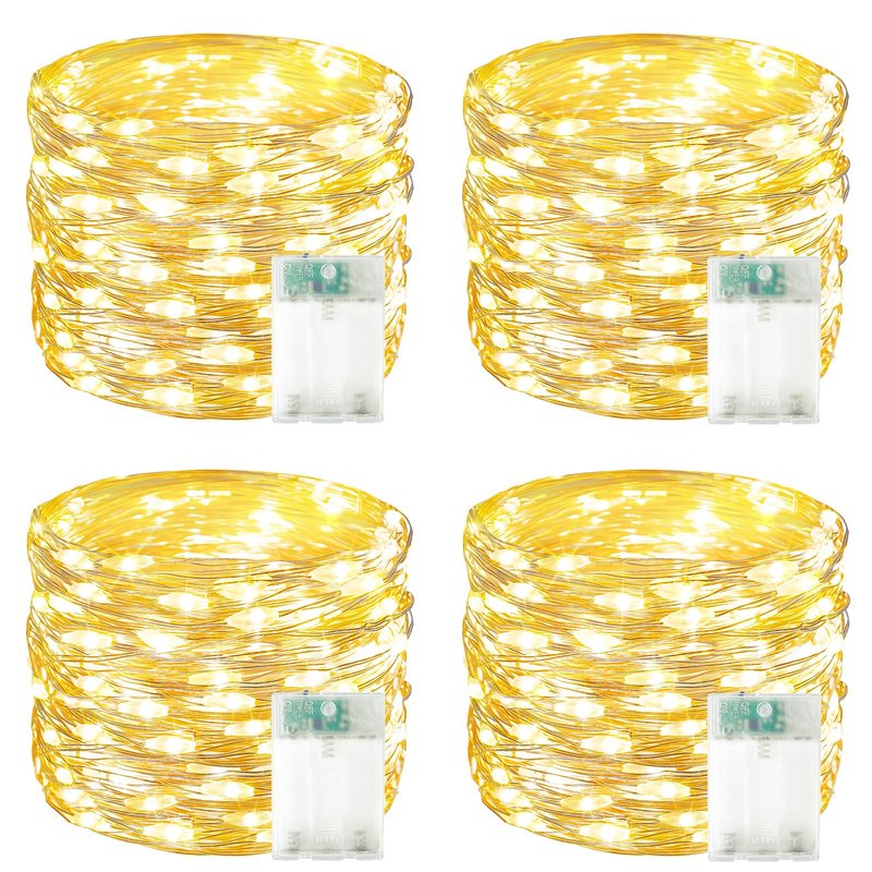 4 Pack 60 LED Fairy Lights Battery Operated with Timer, 20FT Waterproof String Lights Indoor Outdoor, Cuttable Battery Light for Home Bedroom Wedding DIY Centerpiece Christmas Decorations (Warm White)