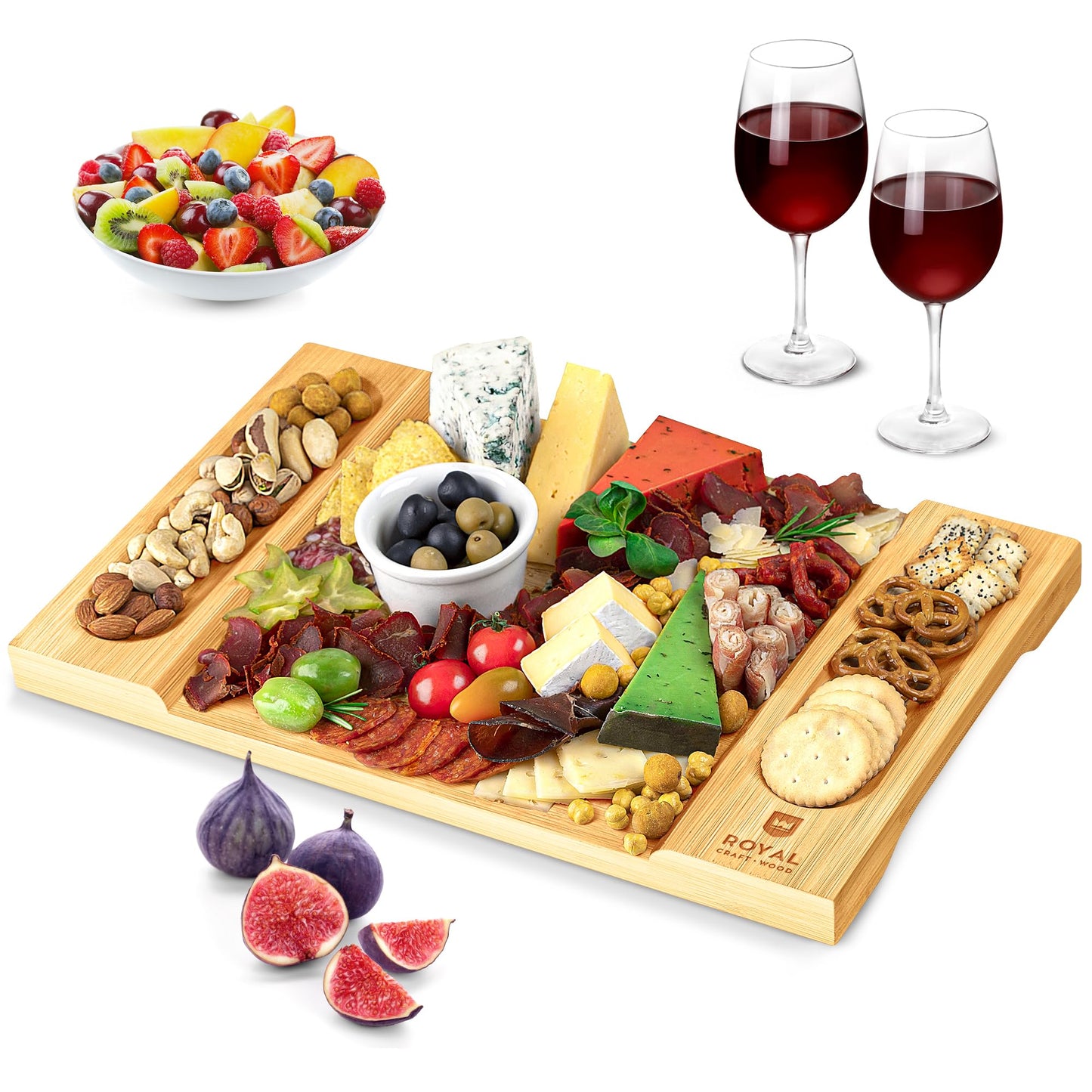 ROYAL CRAFT WOOD Charcuterie and Cheese Board - Large Bamboo Cheese Board - Serving Tray Platter - House Warming Gifts New Home, Gifts for Dad Fathers Day Dad Gifts from Daughter Son Wife - 15.5"x10"