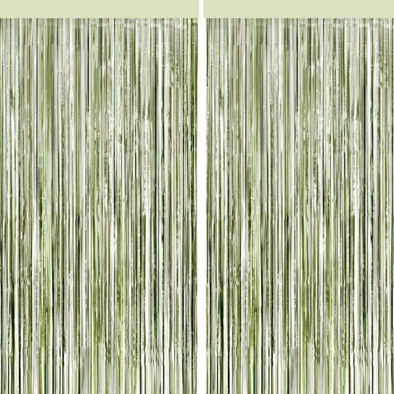 4 Packs Sage Green Foil Fringe Curtain, Light Green Glitter Metallic Tinsel Backdrop for Boho Birthday Wedding Bridal Baby Shower Engagement Martini Party Decorations Supplies
