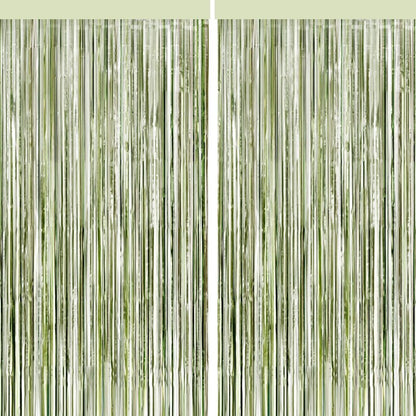4 Packs Sage Green Foil Fringe Curtain, Light Green Glitter Metallic Tinsel Backdrop for Boho Birthday Wedding Bridal Baby Shower Engagement Martini Party Decorations Supplies