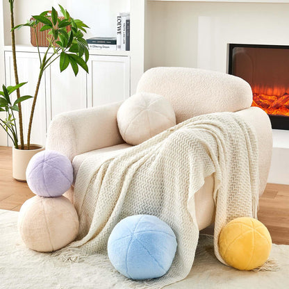 Uvvyui Beige Ball Pillow, 8" Cute Mini Round Throw Pillow Faux Rabbit Fur Room Decorative Throw Pillow, Ball Shaped Pillow Plush Cushion for Couch, Sofa, Bedroom